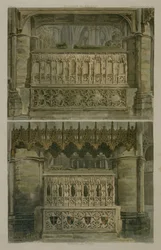 Os túmulos de Richard o segundo e Edward o terceiro, placa 34 de &39;Abadia de Westminster&39;, gravada por J. Bluck (fl.1791-1831) pub. por Rudolph Ackermann (1764-1834) 1811 (aquatinta)